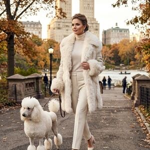 Luxury 100% Genuine Double-Faced Shearling Coat • Cream • Size M NWT